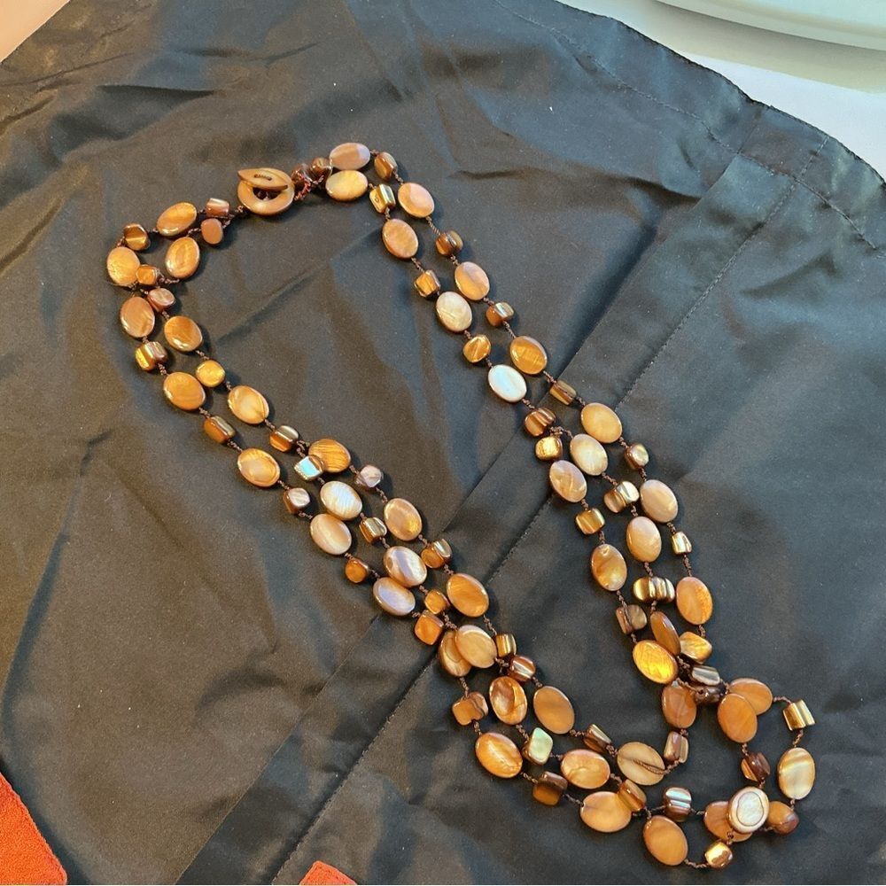 Mother of Pearl Golden Brown Beaded 2-Strand Necklace